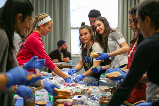 MFS Service Club prepares sandwiches for donation. 