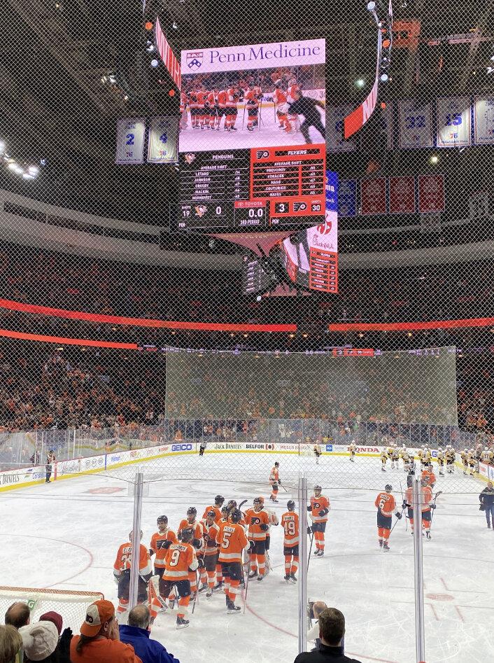 The Flyers after beating the Pittsburgh Penguins 3-0 on January 21, 2020. 
