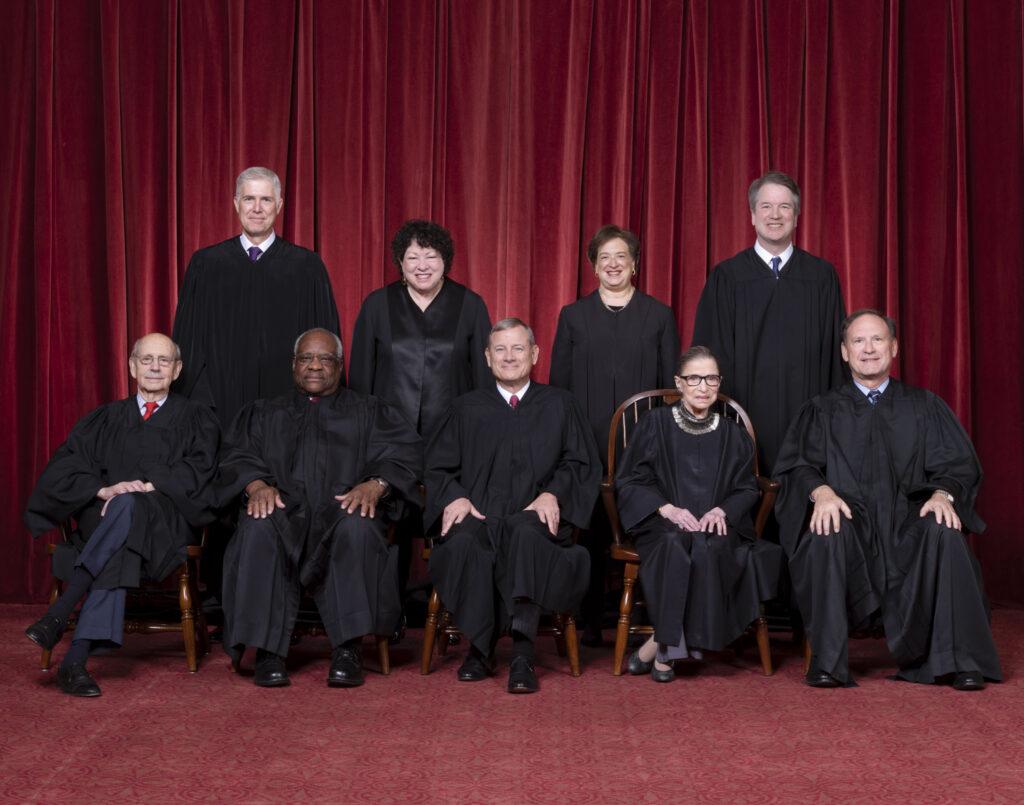 Public domain photo from SupremeCourt.gov
Photograph by Fred Schilling, Supreme Court Curator's Office. Ruth Bader Ginsburg sits bottom right with the rest of her colleagues.