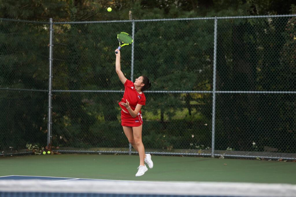 Credit: Smug Mug 
Skye Mada ’22 serving a ball 