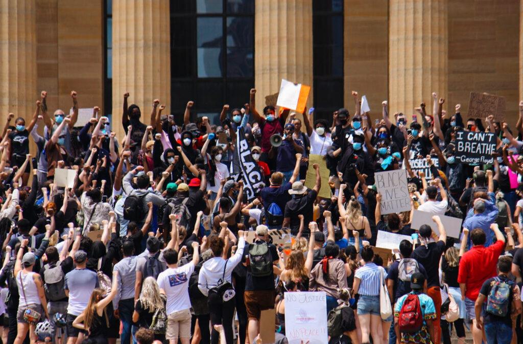 Protesters rally on the steps of the Philadelphia Art Museum (Photo courtesy of Genevieve Messina ’21)