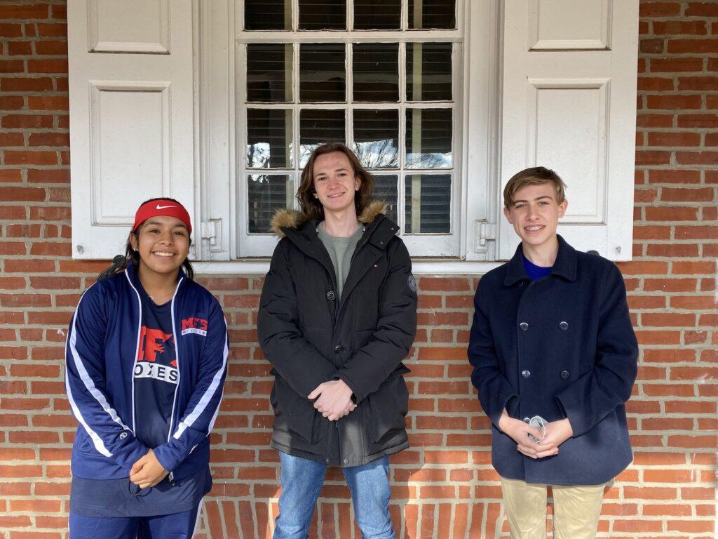 Newly elected ninth grade class officers pose for a photo. Pictured in the shot: vice president Maddie Calixto, president Luke Iacono, and treasurer Mason Levens (secretary Miles Wilkins was unavailable).