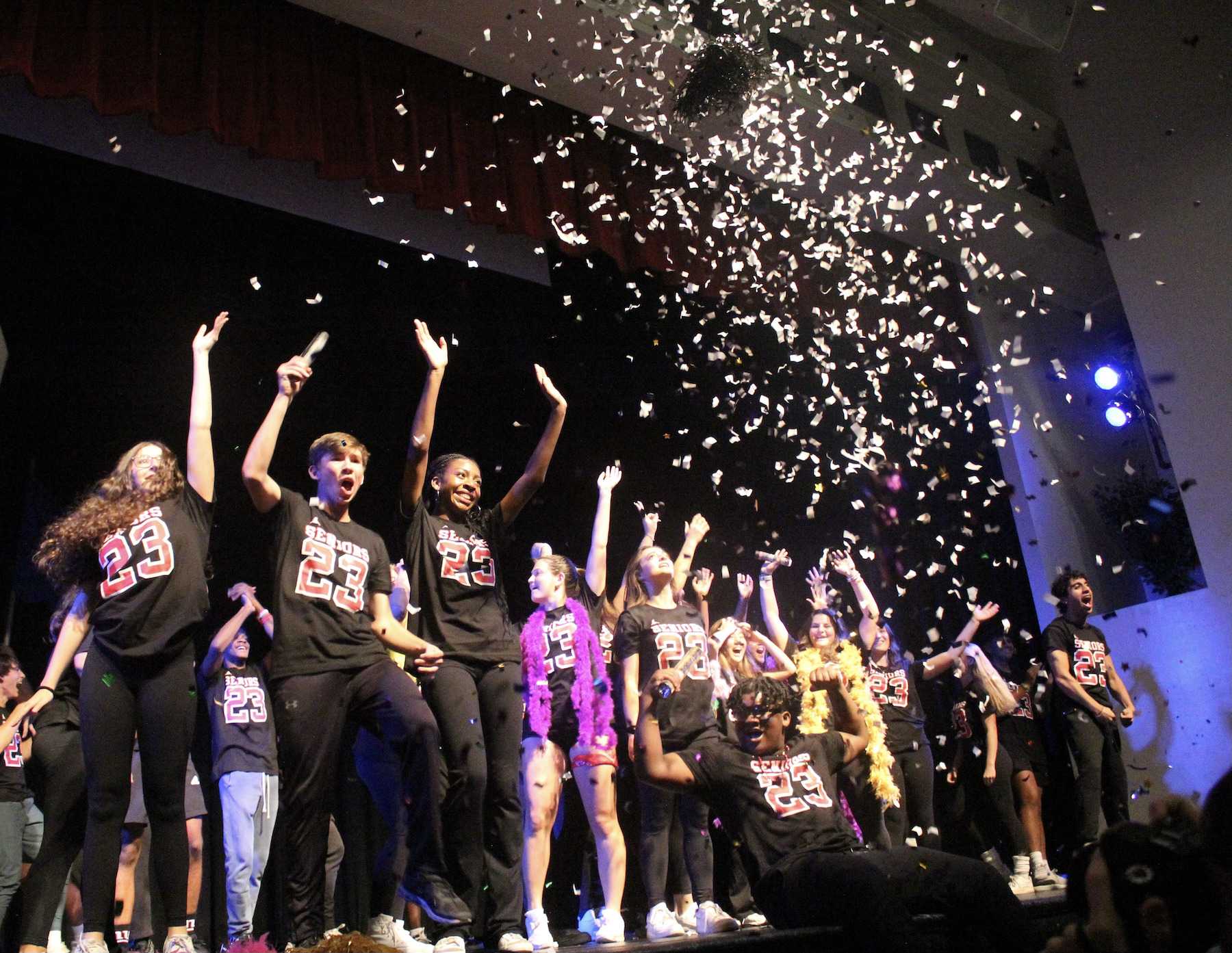 A winning performance: the Class of 2023 celebrates their final airband at Moorestown Friends School. Photo by Katherine Lee ’25.