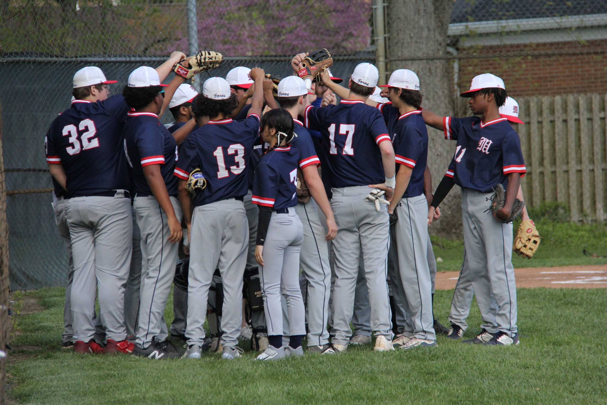 The MFS baseball team doing a team cheer to get ready for a game. Photo from MFS WordsWorth.v