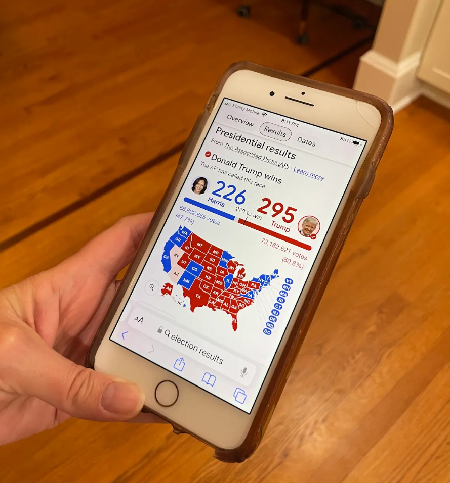 MFS community member looking at election results map. Photo by Maya DeAndrea ’25.