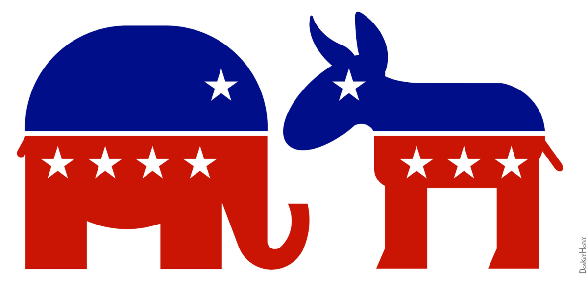 The two-party system in American politics creates opposition and tension between friends, classmates, communities, and the nation. Photo by DonkeyHotey on Flickr. Used with permission under a CC BY 2.0 license.
