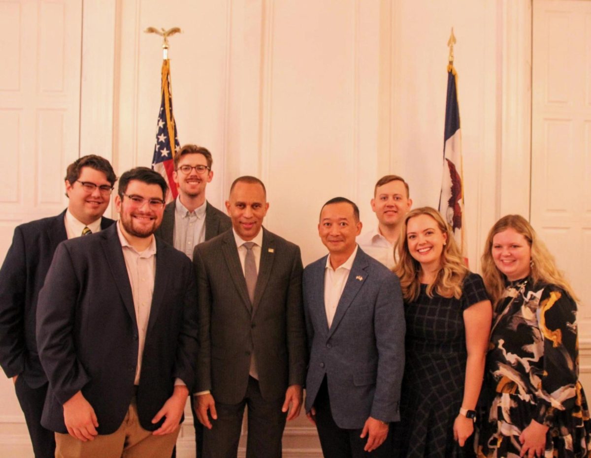 National surrogates, such as Leader Hakeem Jeffiries (fourth from left), supported Lanon Baccam (fourth from right) in his campaign. After being appointed as Operations Manager and Scheduler, Shelby Deibler (second from right) played a large role in planning events to host Jeffries and other surrogates. Image courtesy of Shelby Deibler. 