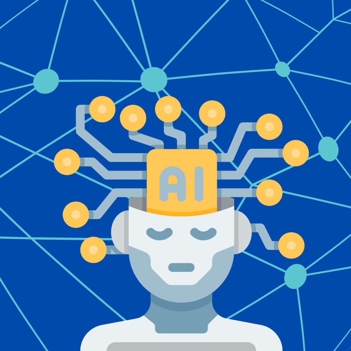 A visual representation of artificial intelligence in student learning. Graphic made by Emmie Huynh ’27 on Canva.