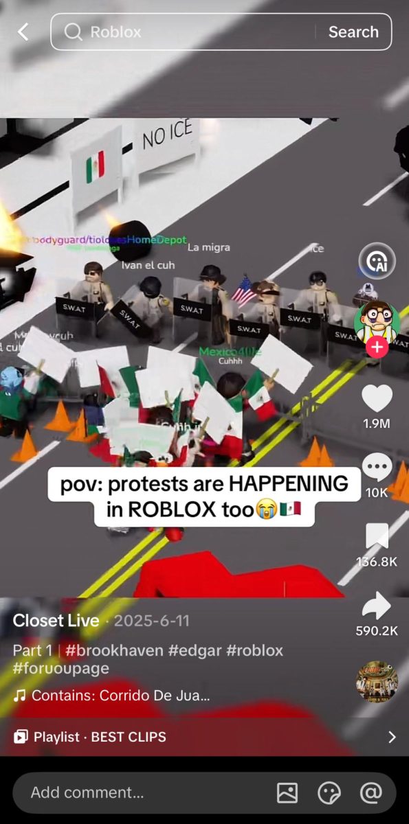 Post by @clips4closet on TikTok showing Roblox users simulating an anti-ICE protest.