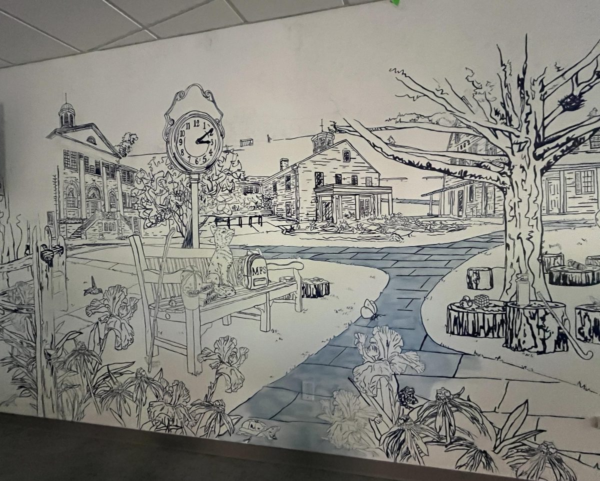 The “Pathways” mural in the faculty lounge. Photo by Nolan Youssef ’28.