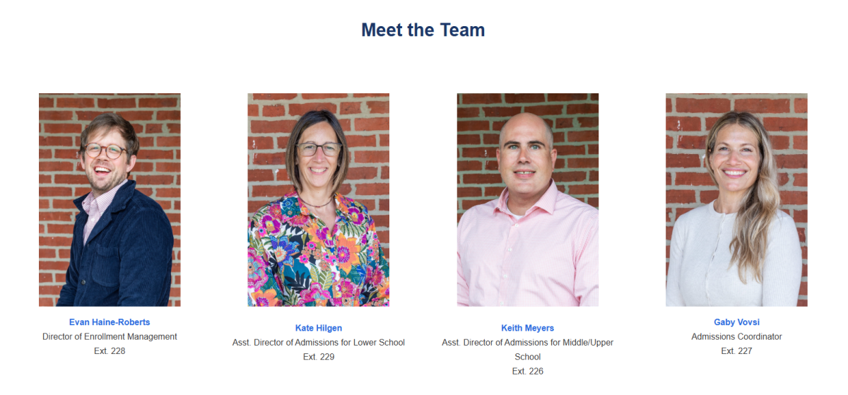 Screenshot of the MFS Admissions team from the MFS website.